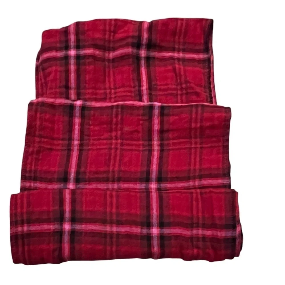 J. Jill 100% Cotton All-Season Red & Black Plaid & Houndstooth Infinity Scarf